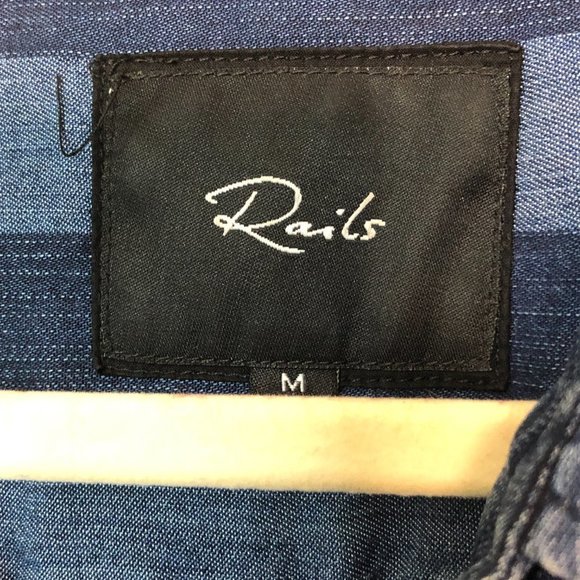 Revolve RAILS Carter Button Up Indigo Block Stripe Shirt M - Picture 3 of 15